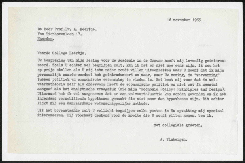 Letter to A. Heertje