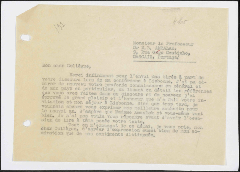 Letter to M.B. Amzalak