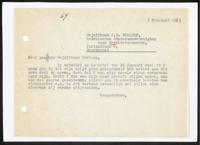 Letter to J.M. Verloop