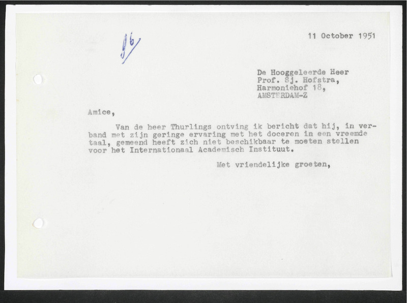 Letter to Sj. Hofstra