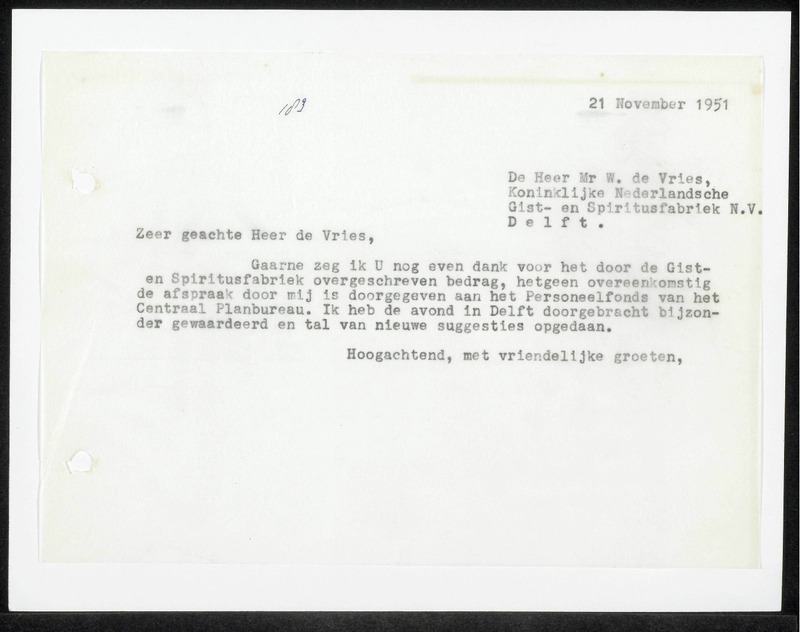 Letter to Wallis de Vries