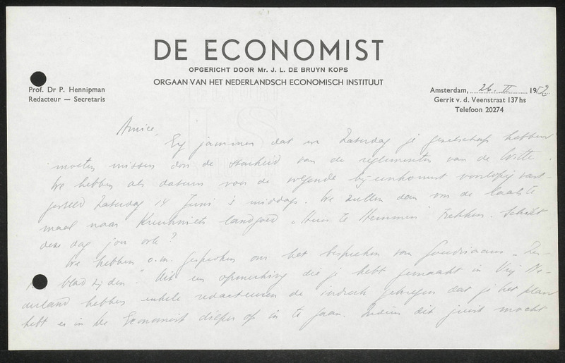 Letter to P. Hennipman