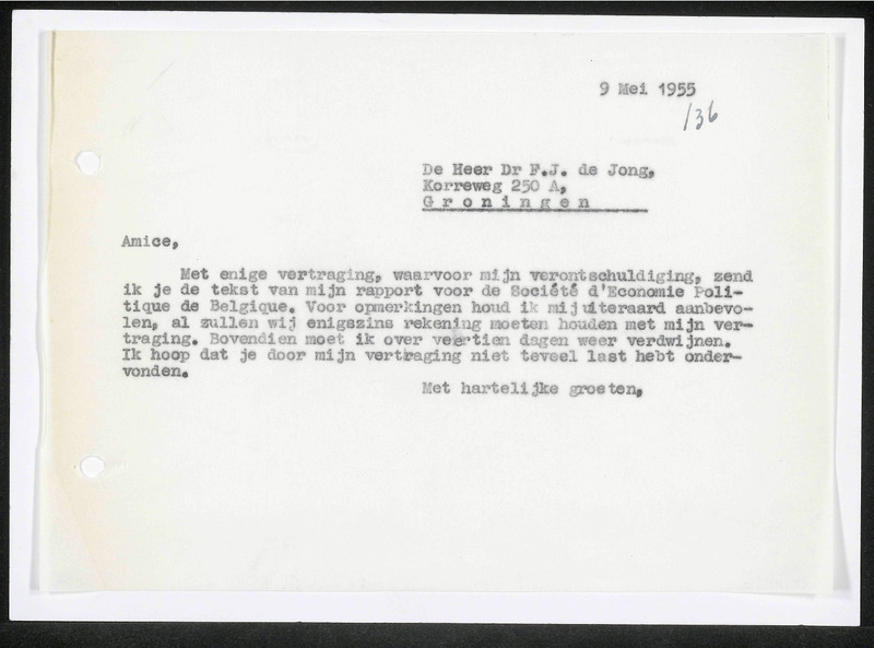 Letter to F.J. de Jong