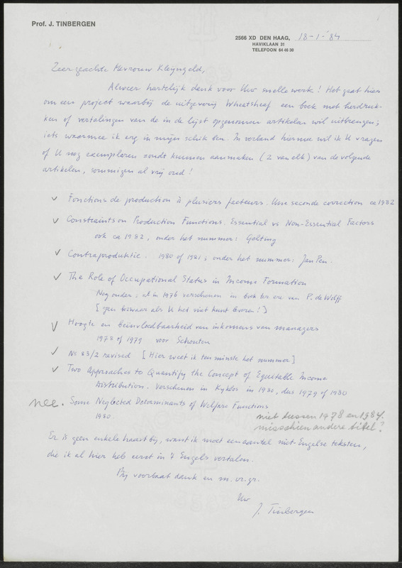 Letter to Kleijngeld