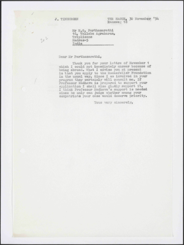 Letter to M.S. Parthasarathi