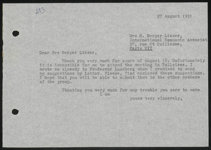 Letter to H. Berger Lieser