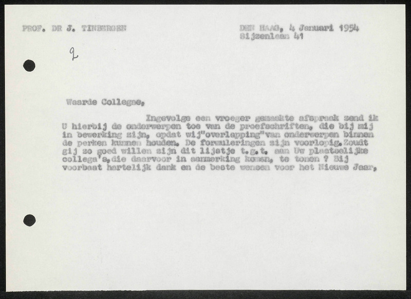 Letter to Nederlandse Economische Hogeschool, Rotterdam