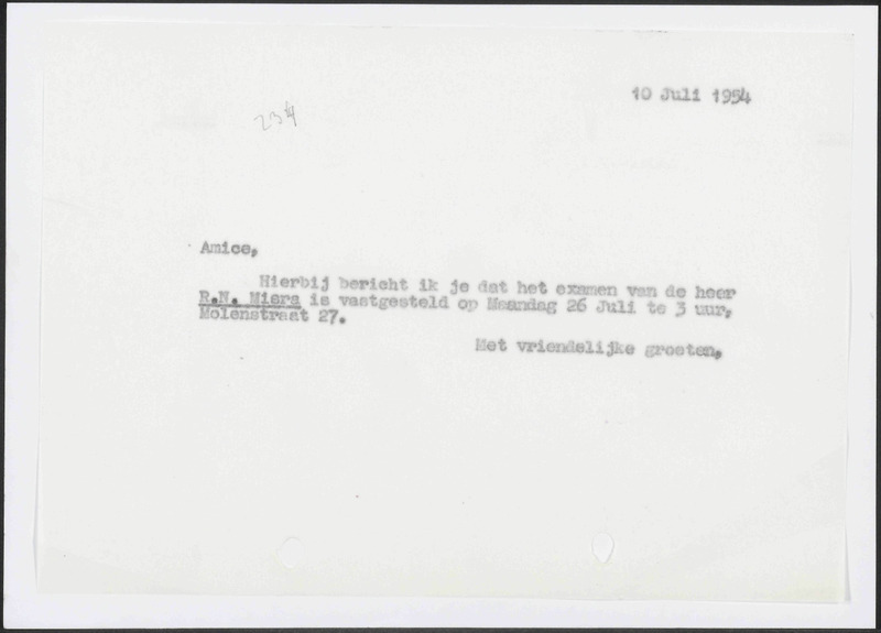 Letter to Nederlandse Economische Hogeschool, Rotterdam