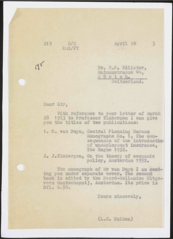Letter to L.C. Kuiken