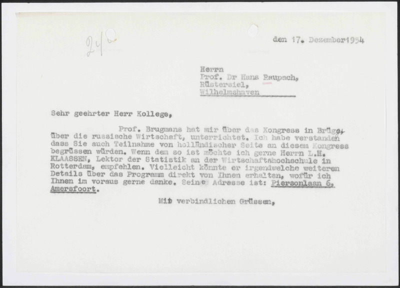 Letter to Hans Raupach