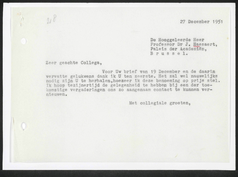 Letter to J. Haesaert