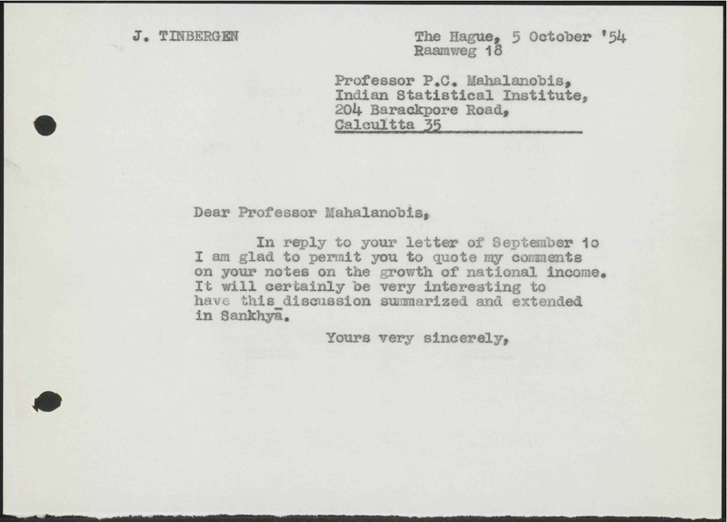 Letter to P.C. Mahalanobis
