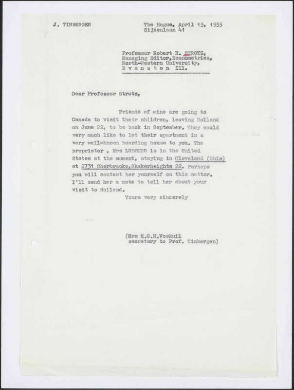 Letter to R.H. Strotz