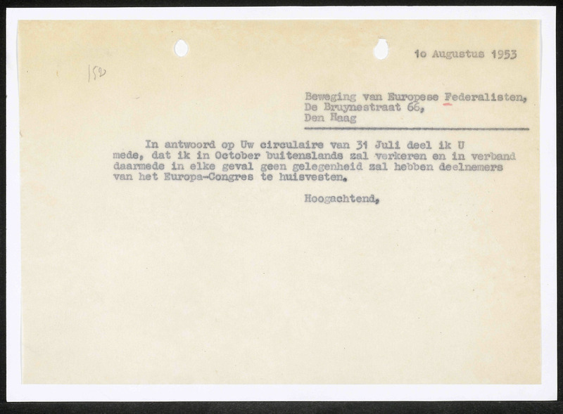 Letter to Beweging van Europese Federalisten