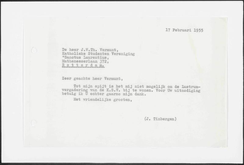 Letter to J.W.Th. Vermunt