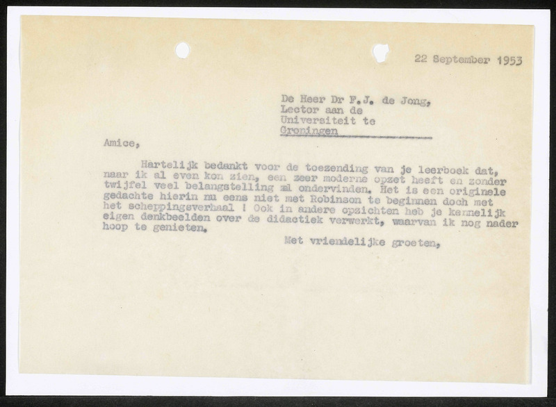 Letter to F.J. de Jong