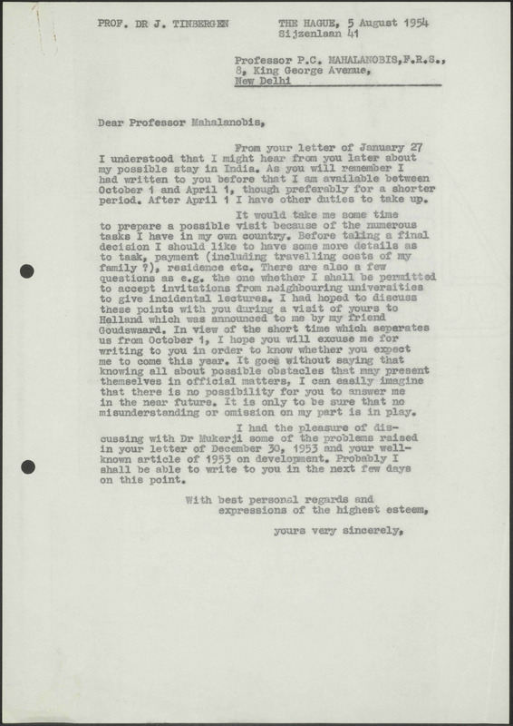 Letter to P.C. Mahalanobis