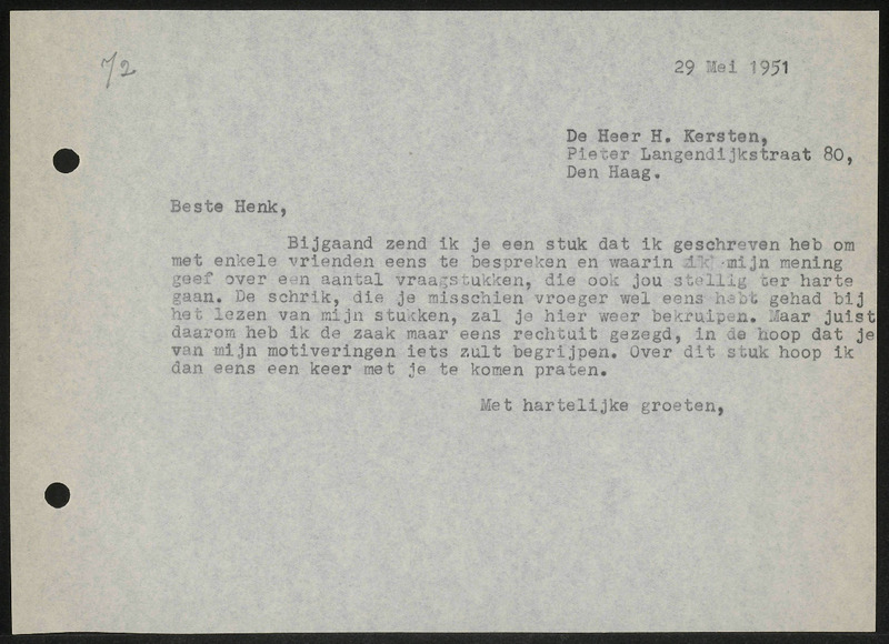 Letter to H. Kersten