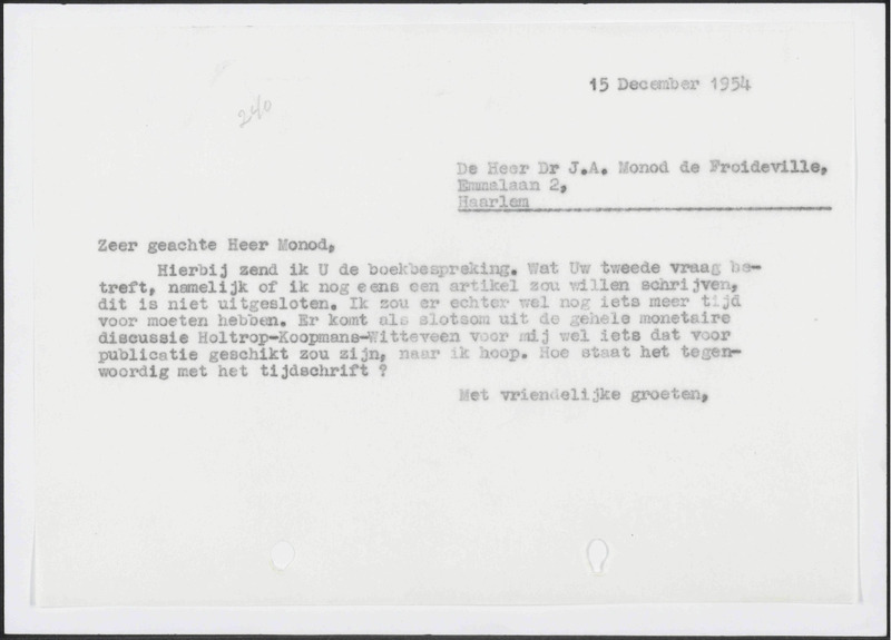 Letter to J.A. Monod de Froideville