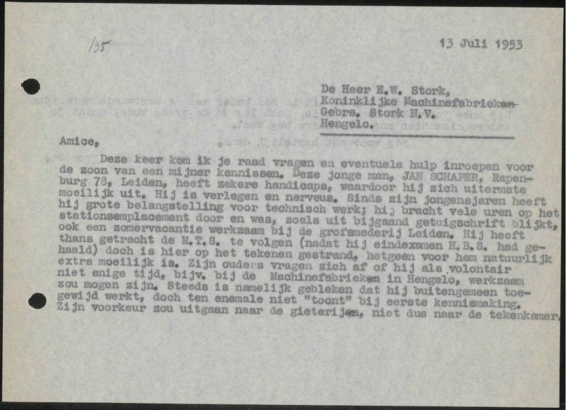Letter to E.W. Stork