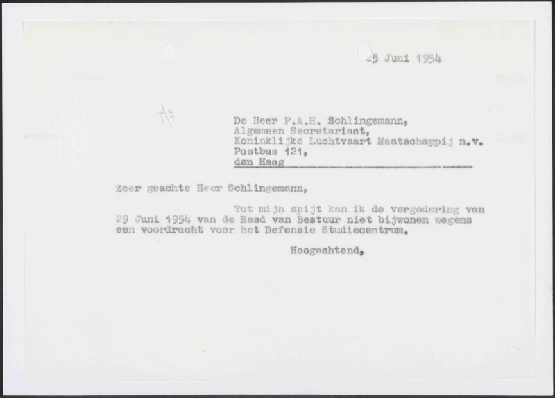 Letter to P.A.H. Schlingemann
