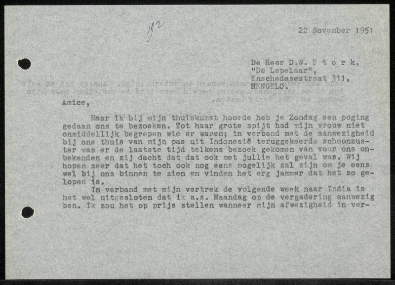 Letter to D.W. Stork