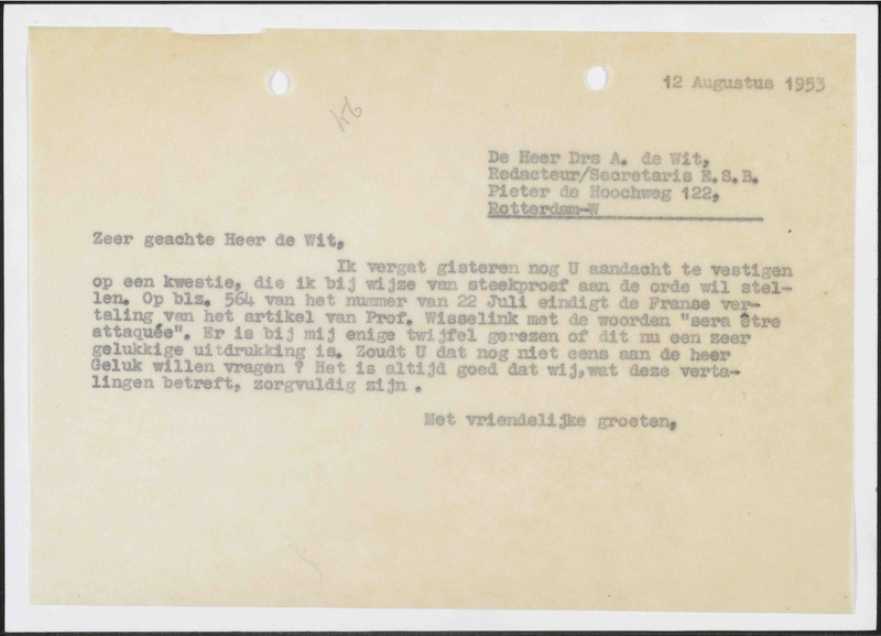 Letter to A. de Wit