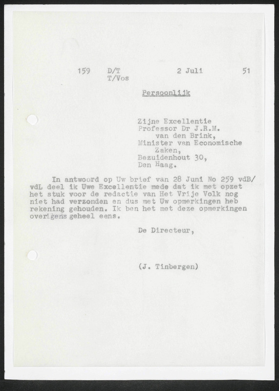 Letter to J.R.M. van den Brink