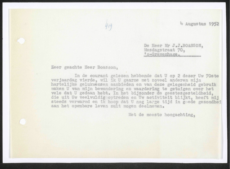 Letter to J.J. Boasson