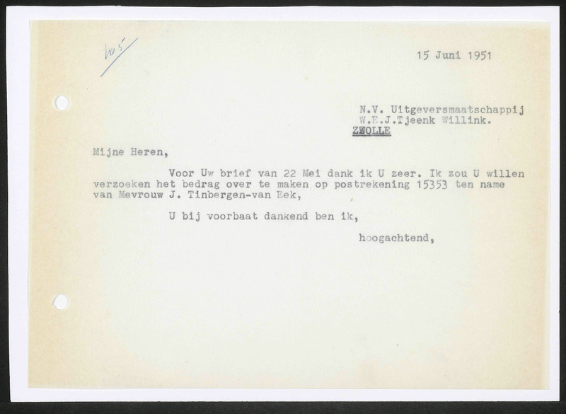 Letter to W.E.J. Tjeenk Willink