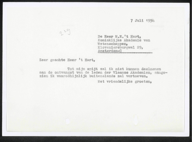 Letter to M.E. 'T Hart