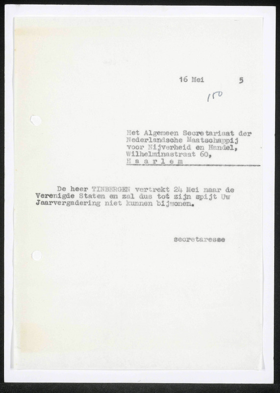 Letter to Nederlandsche Maatschappij voor Nijverheid en Handel