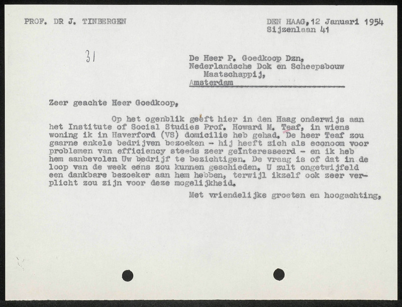 Letter to P. Goedkoop
