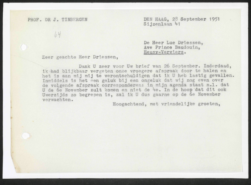 Letter to L. Driessen