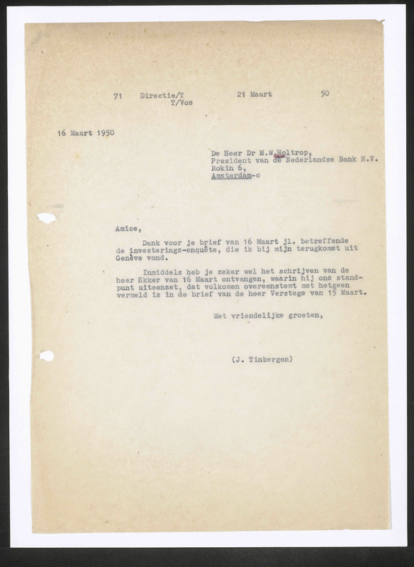 Letter to M.W. Holtrop