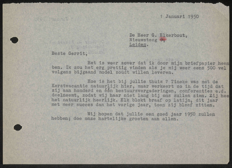 Letter to G. Elkerbout