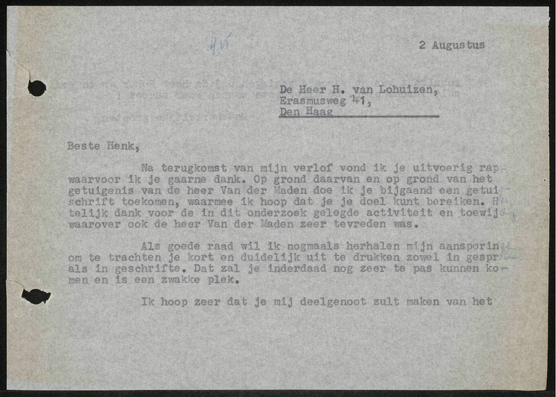 Letter to H. van Lohuizen