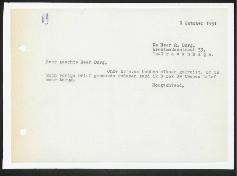 Letter to R. Burg