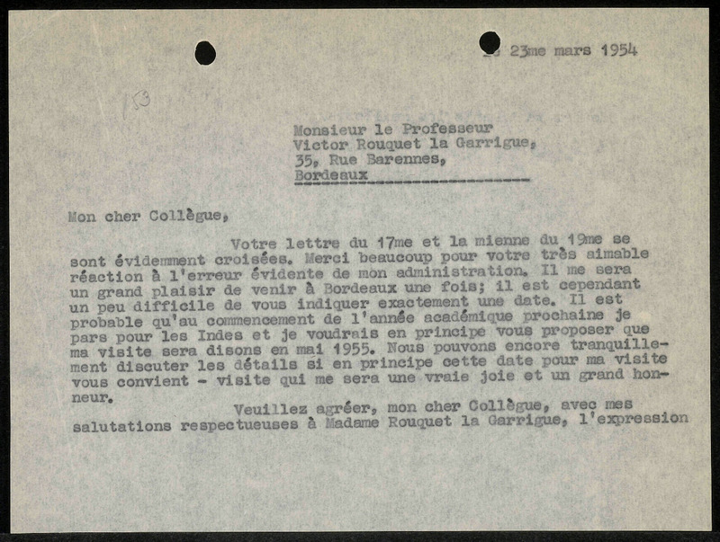 Letter to V. Rouquet la Garrigue