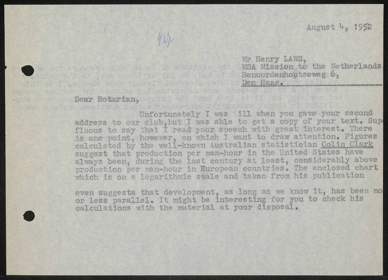 Letter to H. Laws