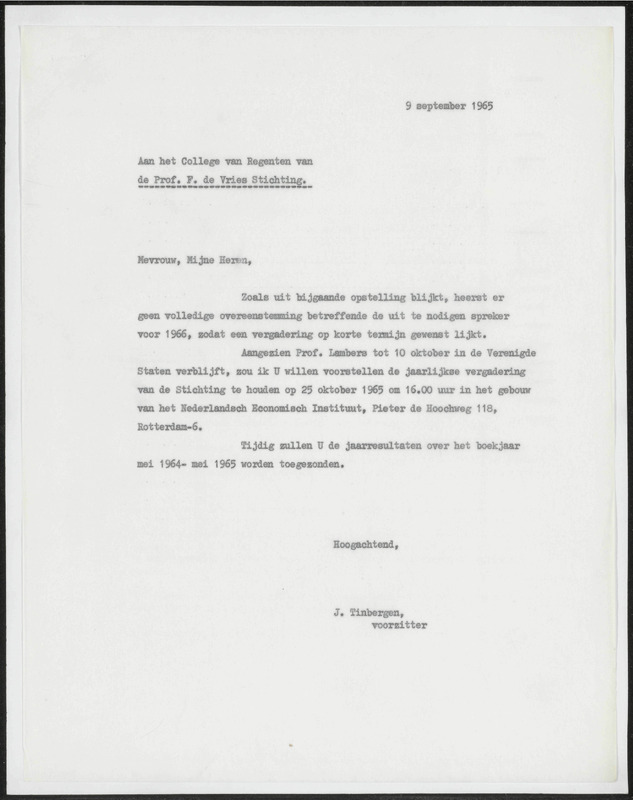 Letter to Professor F. de Vries Stichting