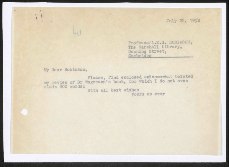 Letter to E.A.G. Robinson