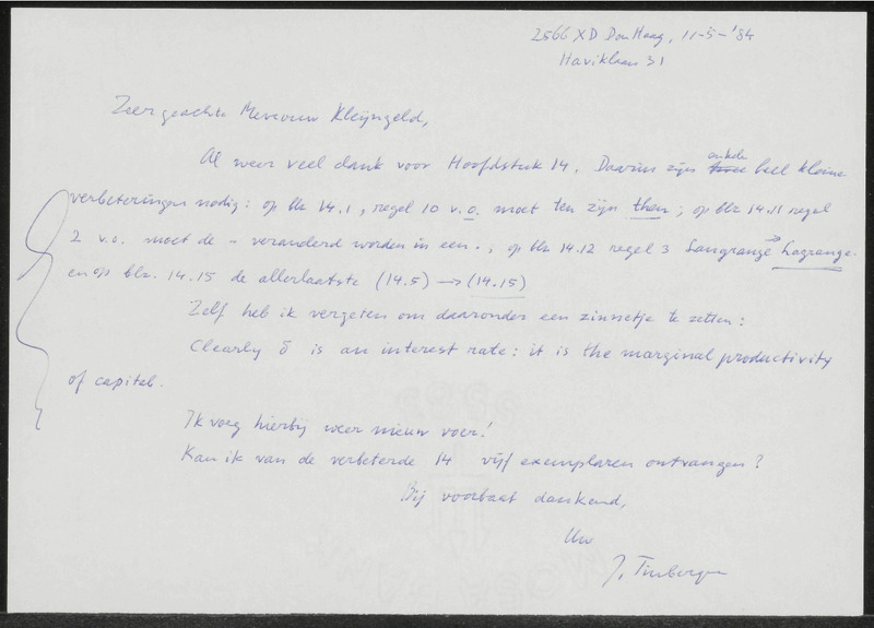 Letter to Kleijngeld