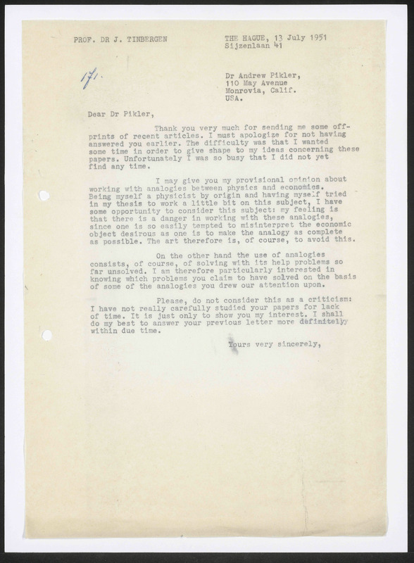 Letter to Andreas Pikler
