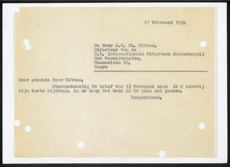 Letter to J.M.Ph. Uitman