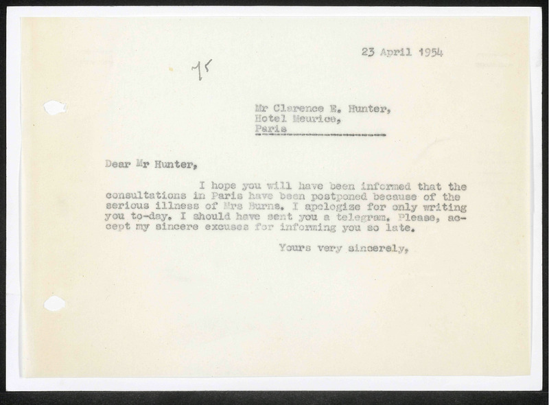 Letter to C.E. Hunter