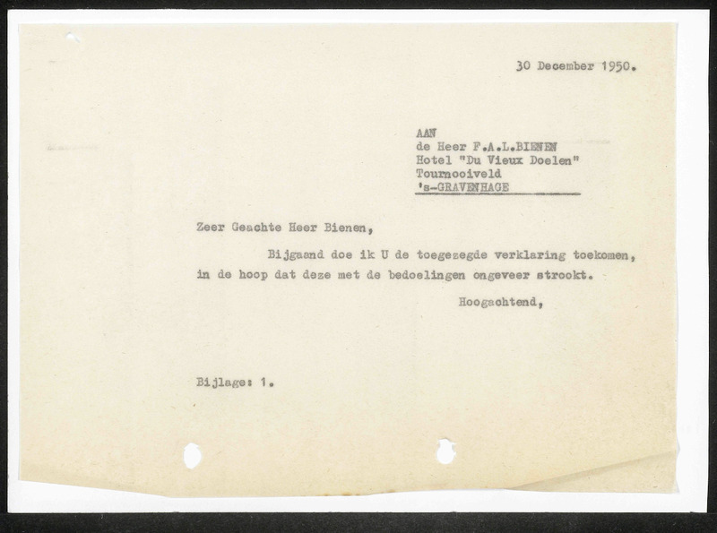 Letter to F.A.L. Bienen