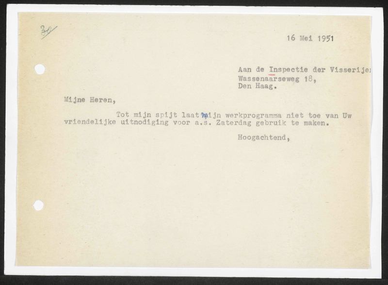 Letter to Inspectie der Visserijen
