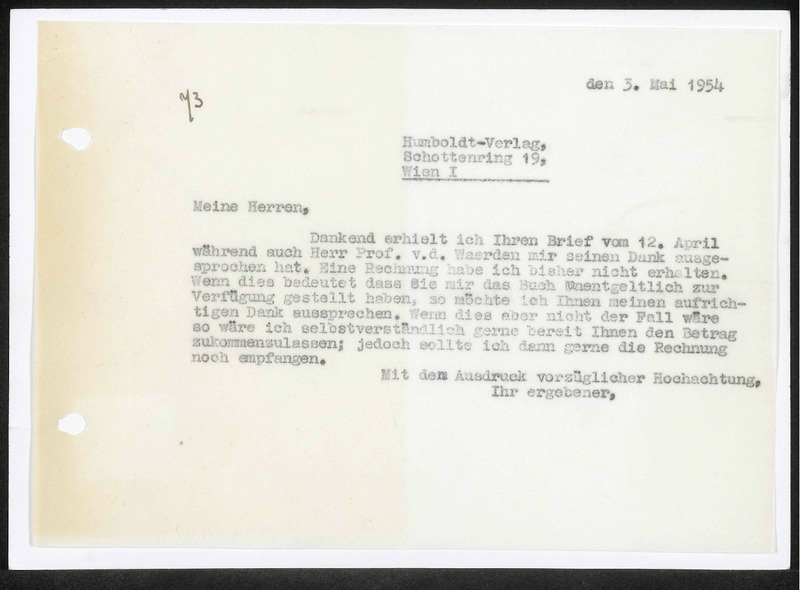 Letter to Hümboldt-Verlag