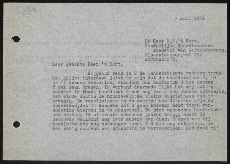 Letter to M.E. 'T Hart